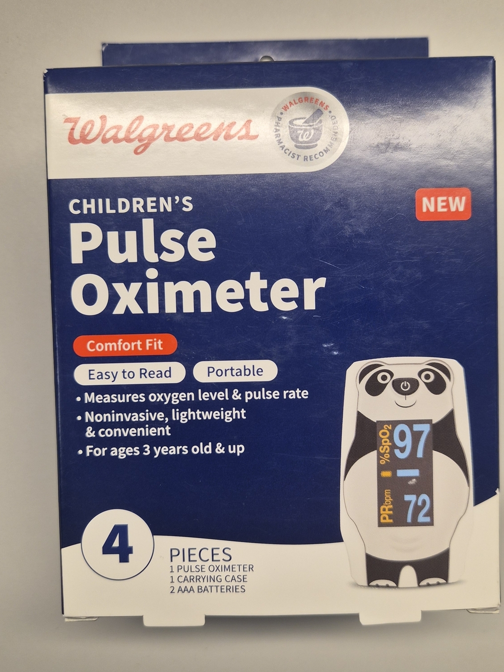 NEW Walgreens PANDA Children's Pulse Oximeter - Blue and White